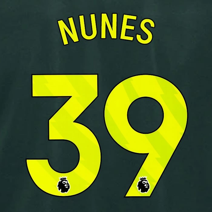 2024 2025 BRENTFORD NUNES 39 OFFICIAL YELLOW 3RD PLAYER SIZE NAMESET