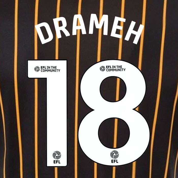 25 26 HULL CITY DRAMEH 18 OFFICIAL WHITE HOME PLAYER SIZE NAME SET 230MM