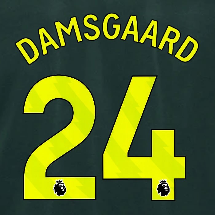 2024 2025 BRENTFORD DAMSGAARD 24 OFFICIAL YELLOW 3RD PLAYER SIZE NAMESET