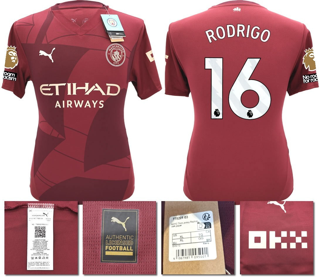 BNWT 24 25 MAN CITY PUMA THIRD RODRIGO 16 + PATCHES FOOTBALL SHIRT MENS SMALL