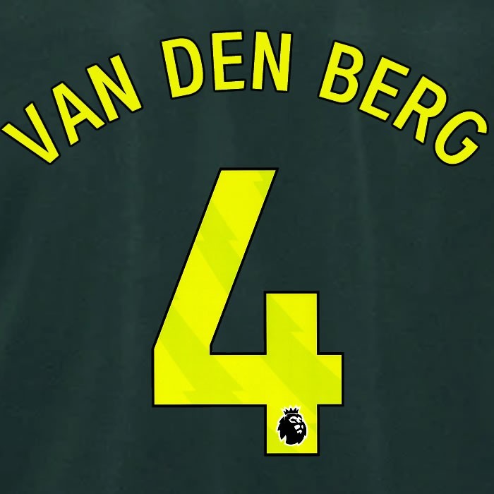2024 2025 BRENTFORD VAN DEN BERG 4 OFFICIAL YELLOW 3RD PLAYER SIZE NAMESET