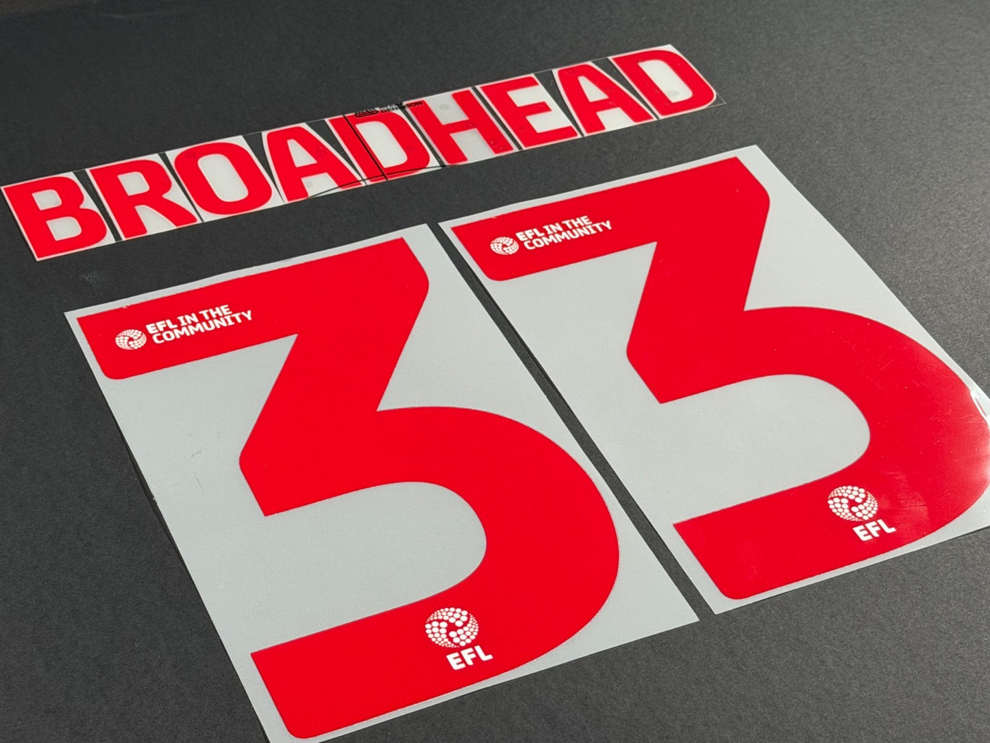 2025 2026 WREXHAM A.F.C BROADHEAD 33 OFFICIAL RED 3RD PLAYER SIZE NAMESET