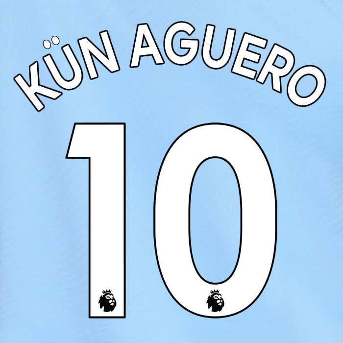 MAN CITY 2019-23 KUN AGUERO 10 OFFICIAL AVERY DENNISON WHITE PLAYER SIZE SET