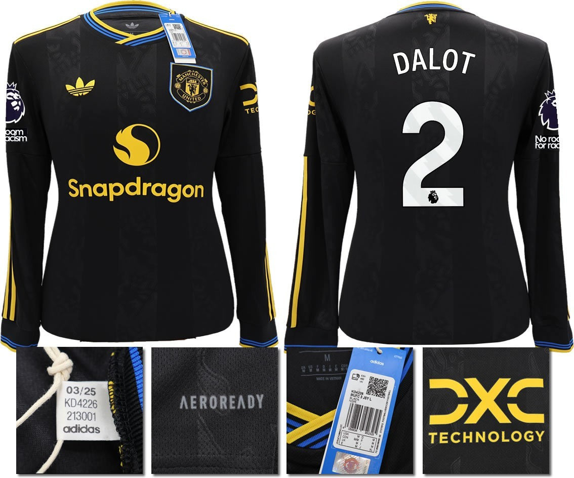 BNWT 2025 2026 MANCHESTER UNITED ADIDAS 3RD SHIRT LS DALOT 2 + PATCHES