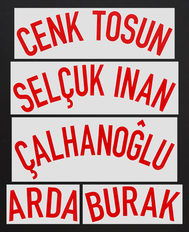 2020 - 2021 OFFICIAL TURKEY AWAY RED PLAYER SIZE NAME BLOCKS
