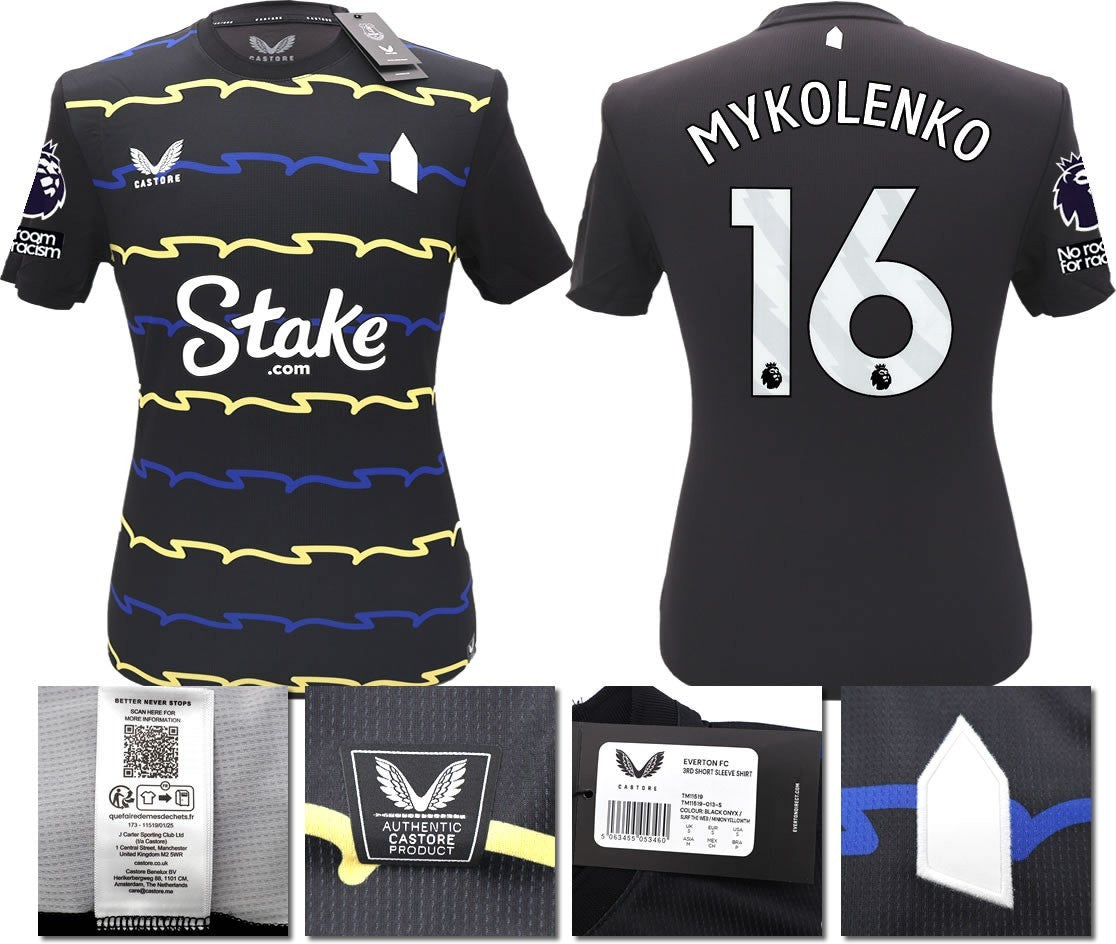 BNWT 2025/2026 EVERTON F.C. CASTORE 3RD SHIRT MYKOLENKO 16 + PATCHES