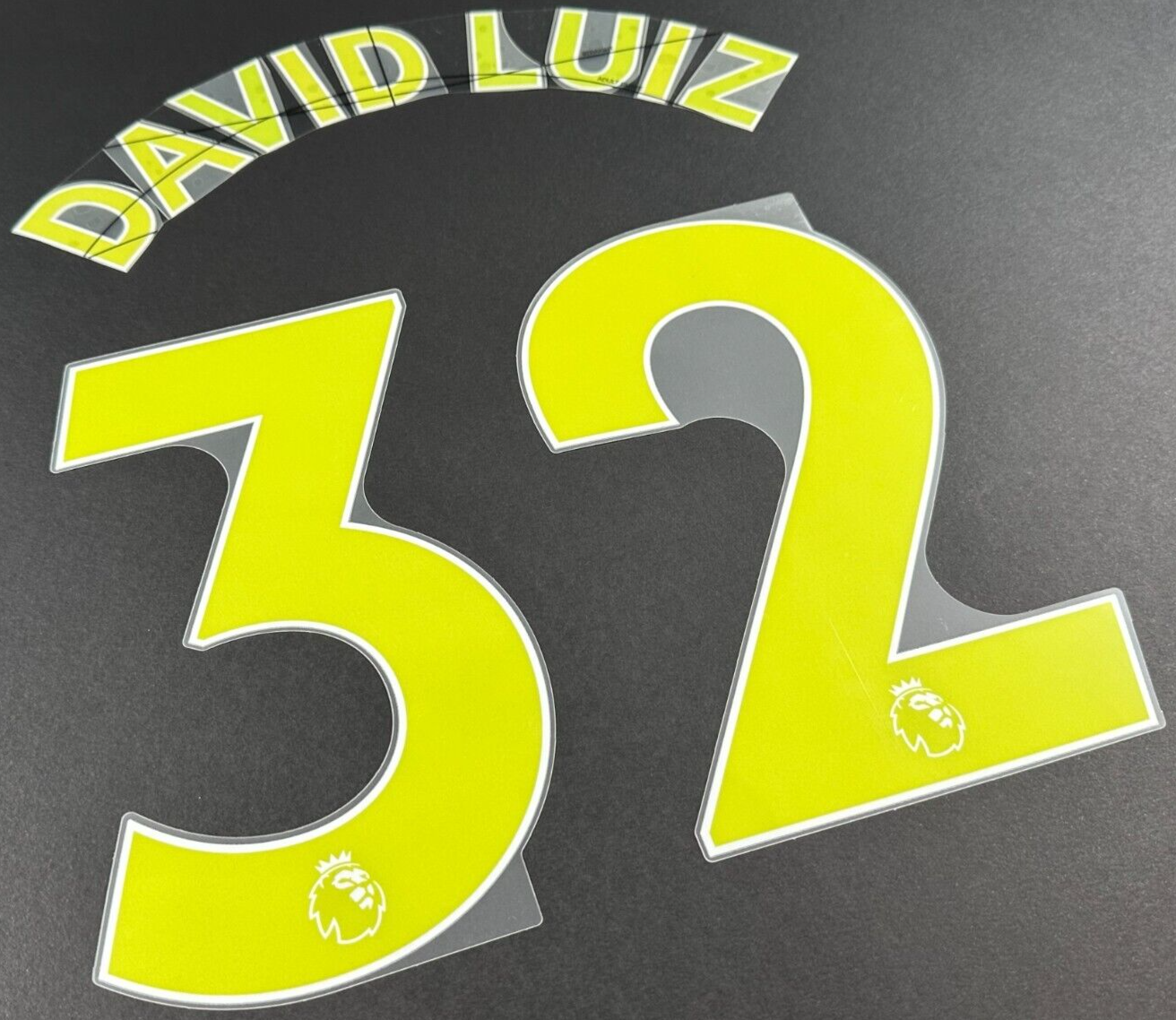 ARSENAL 19-23 DAVID LUIZ 32 OFFICIAL AVERY DENNISON YELLOW PLAYER SIZE NAME SET