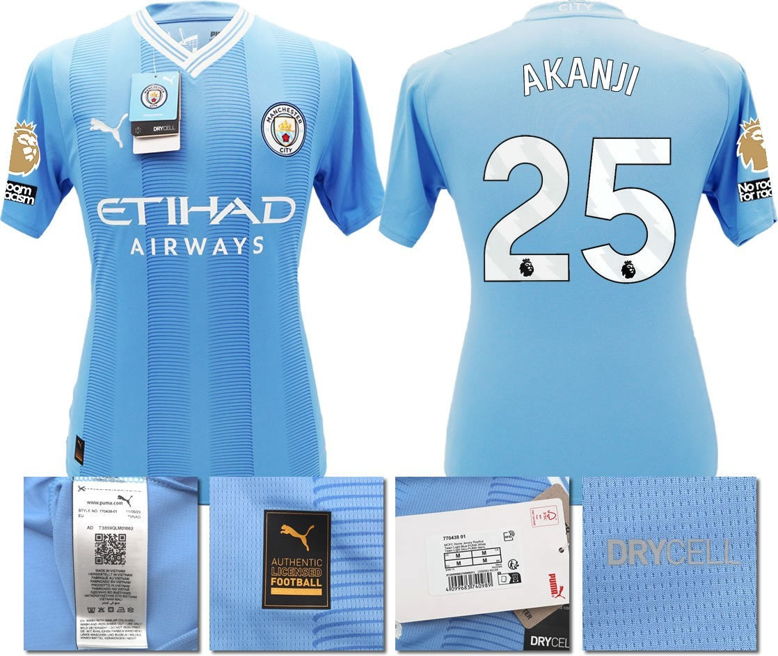 BNWT 2023 2024 MAN CITY PUMA HOME AKANJI 25 + PATCHES SHIRT MEN'S SMALL