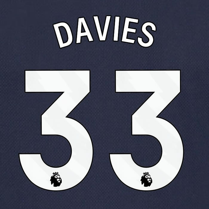 SPURS 2023 2024 DAVIES 33 AVERY DENNISON WHITE AWAY PLAYER SIZE NAME SET