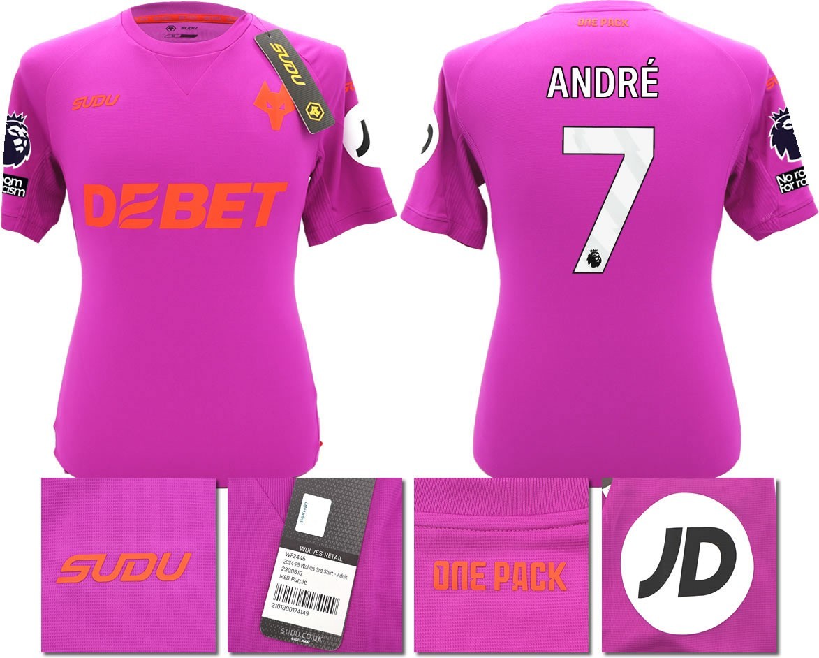 BNWT 2024/2025 WOLVES F.C. SUDU THIRD SHIRT ANDRE 7 + PATCHES