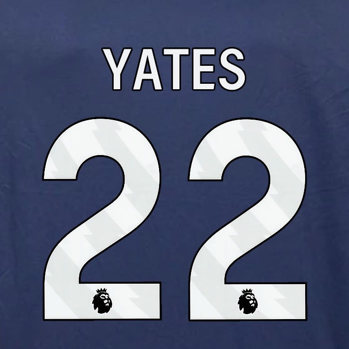 2023 2024 OFFICIAL NOTTINGHAM YATES 22 WHITE 3RD PLAYER SIZE NAMESET