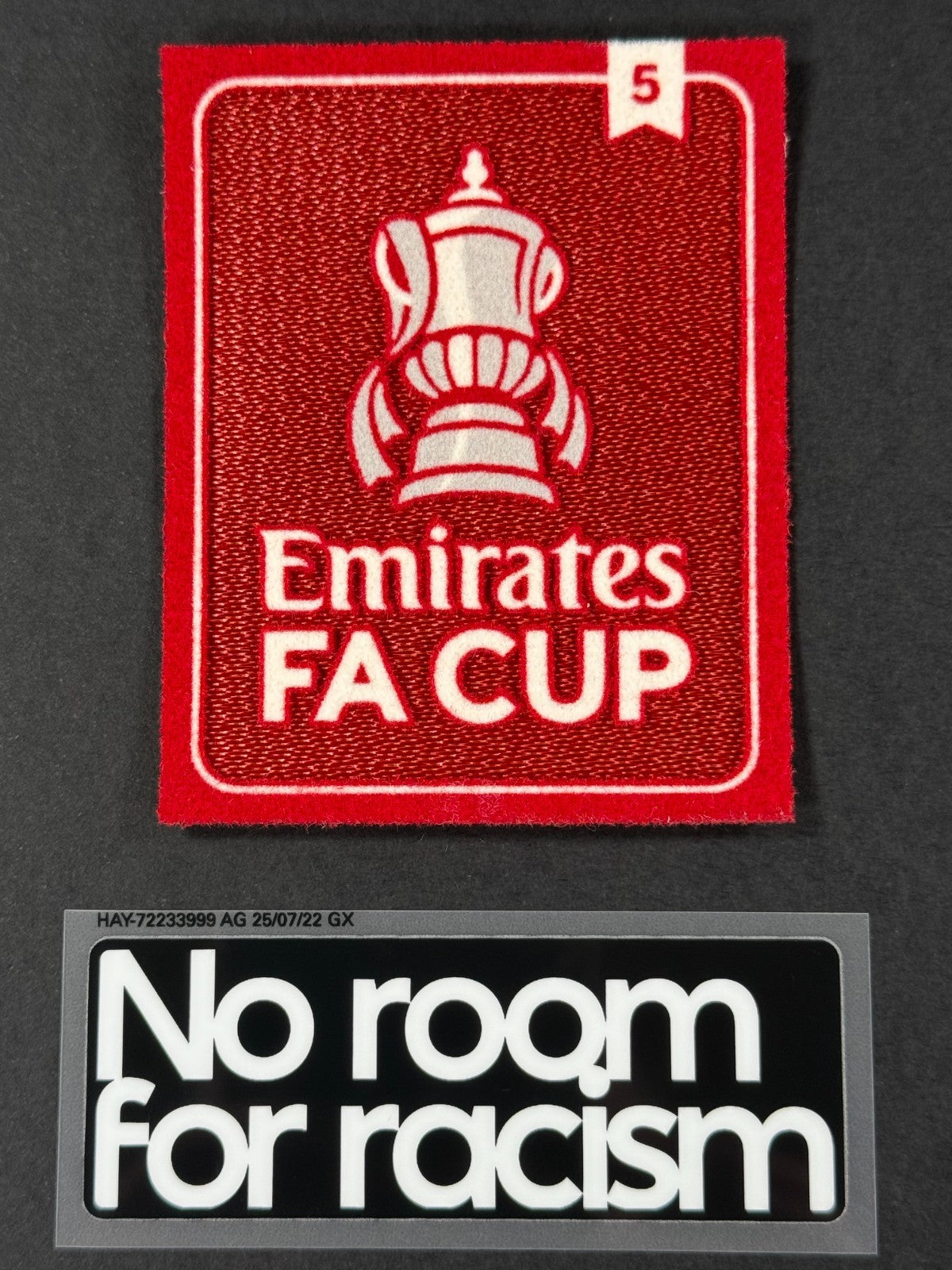 2025 OFFICIAL SPORTING ID EMIRATES FA CUP EVERTON 5X WINNERS + NRFR PATCH SET