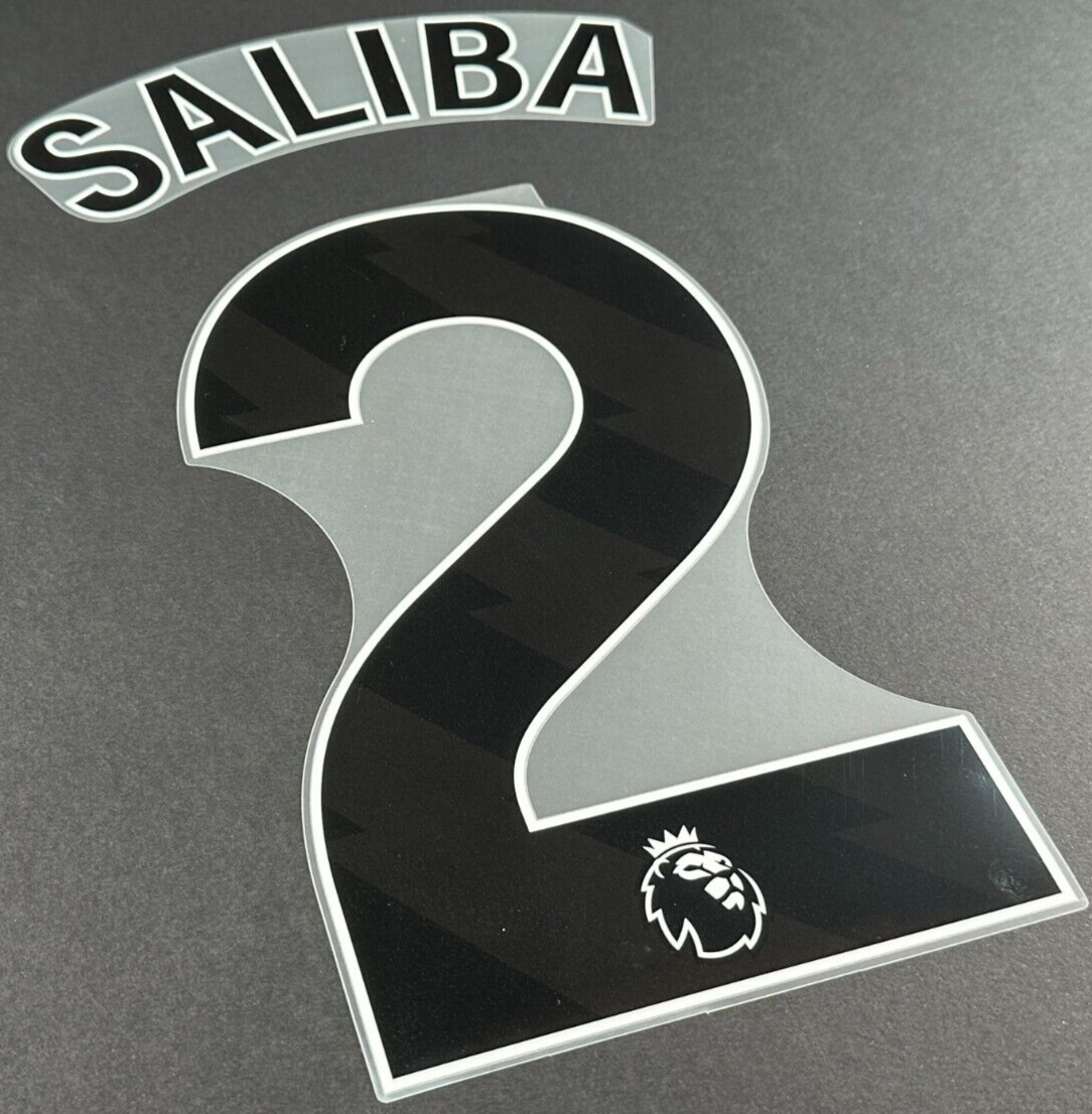 ARSENAL 2025 2026 SALIBA 2 OFFICIAL AVERY DENNISON BLACK PLAYER SIZE NAMESET