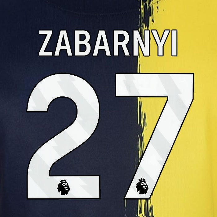 2023 2024 BOURNEMOUTH ZABARNYI 27 WHITE 3rd PLAYER SIZE NAME SET