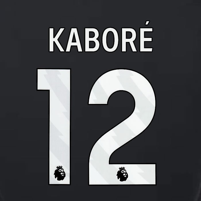 2023 2024 LUTON TOWN OFFICIAL KABORE 12 WHITE 3RD PLAYER SIZE NAMESET