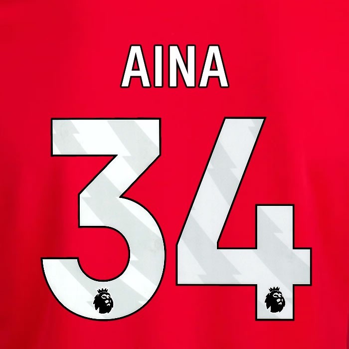 2024 2025 OFFICIAL NOTTINGHAM AINA 34 WHITE HOME PLAYER SIZE NAMESET