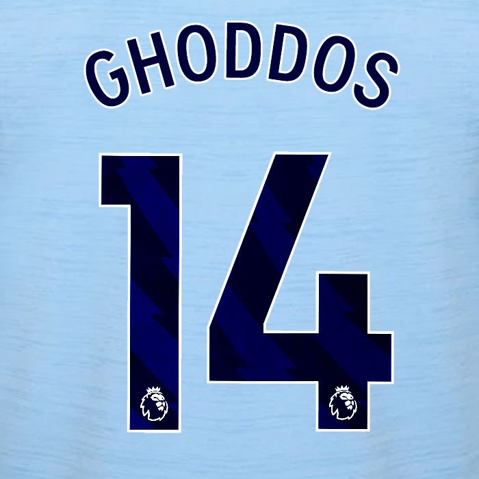 2023 2024 BRENTFORD GHODDOS 14 OFFICIAL BLUE AWAY PLAYER SIZE NAMESET