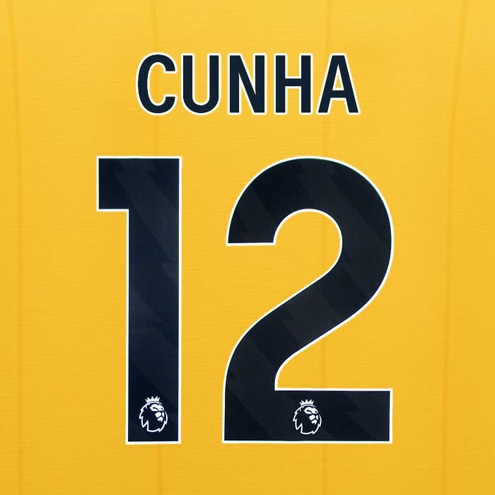 2023 2024 WOLVES HOME BLACK CUNHA 12 OFFICIAL PLAYER SIZE NAMESET