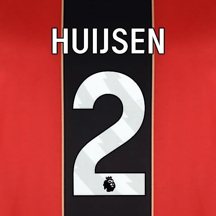 2024 2025 BOURNEMOUTH HUIJSEN 2 WHITE HOME PLAYER SIZE NAME SET
