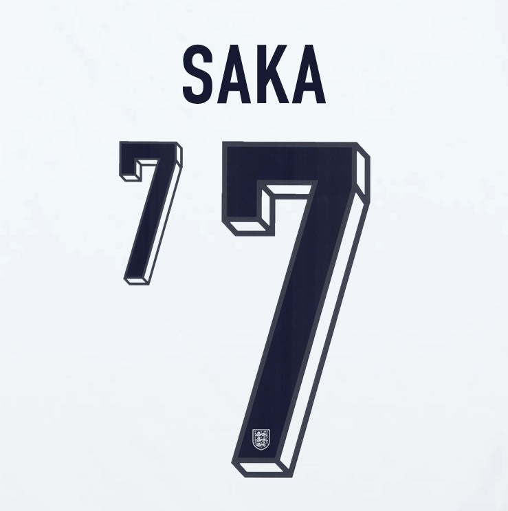 2024 2025 OFFICIAL ENGLAND SAKA 7 HOME PLAYER SIZE NAME SET