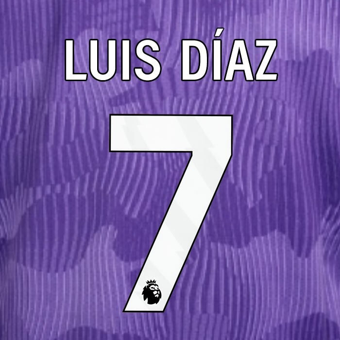 2023 2024 OFFICIAL LIVERPOOL LUIS DIAZ 7 WHITE 3RD PLAYER SIZE NAMESET