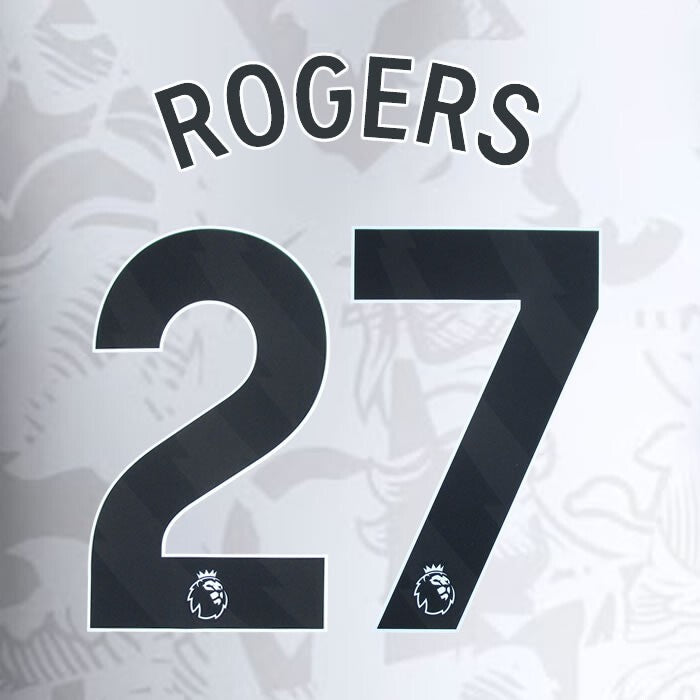 2023 2024 ASTON VILLA ROGERS 27 OFFICIAL BLACK AWAY PLAYER SIZE NAMESET