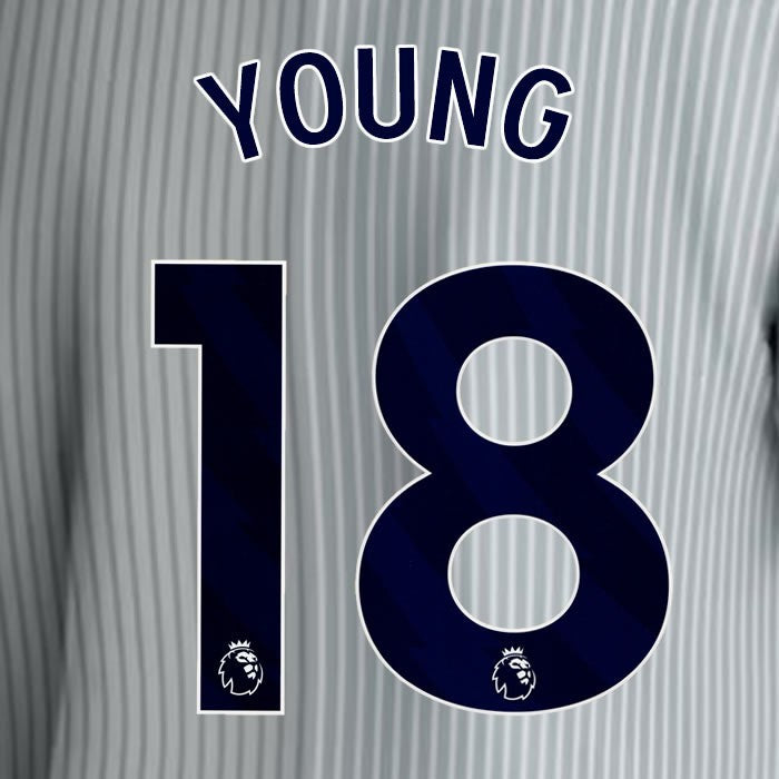 2023 2024 EVERTON YOUNG 18 OFFICIAL BLUE 3RD PLAYER SIZE NAMESET
