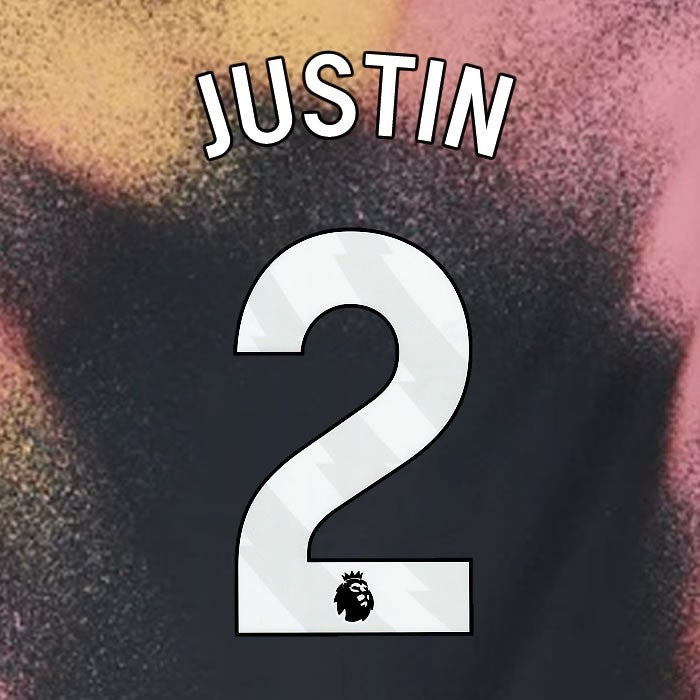 2024 2025 OFFICIAL LEICESTER CITY JUSTIN 2 WHITE AWAY PLAYER SIZE NAME SET