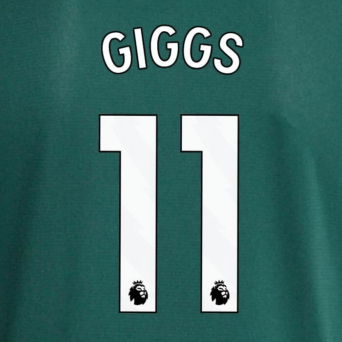 MAN UTD 2023 - 2024 GIGGS 11 OFFICIAL AVERY DENNISON WHITE PLAYER SIZE NAME SET
