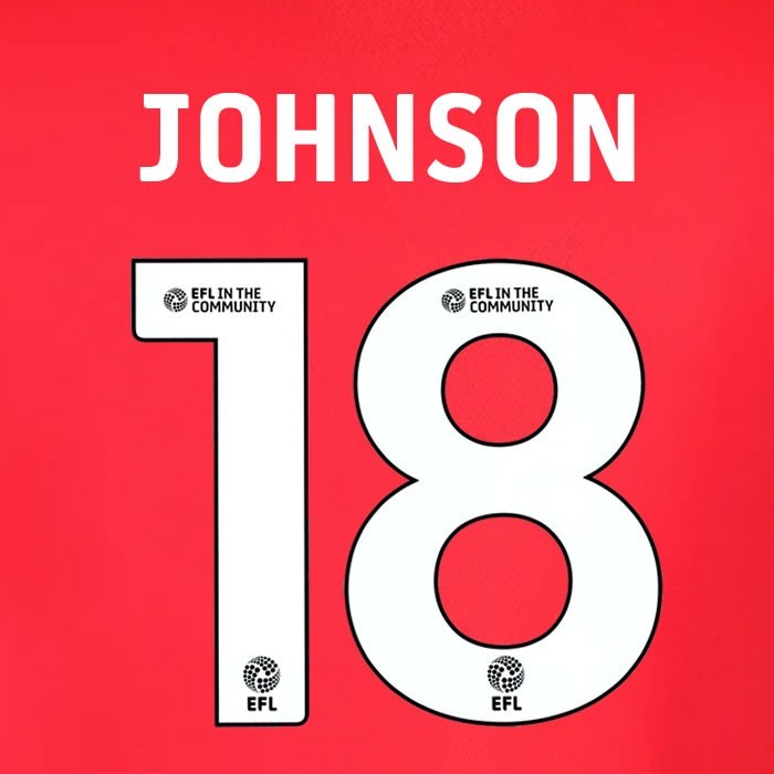 25 26 IPSWITCH TOWN JOHNSON 18 OFFICIAL WHITE AWAY PLAYER SIZE NAME SET 230MM