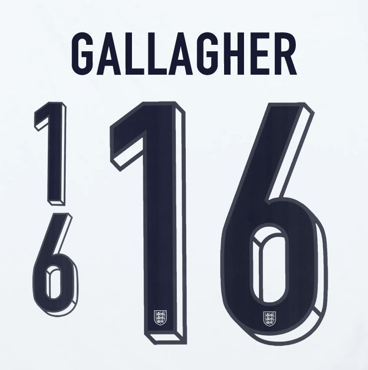 2024 2025 OFFICIAL ENGLAND GALLAGHER 16 HOME PLAYER SIZE NAME SET