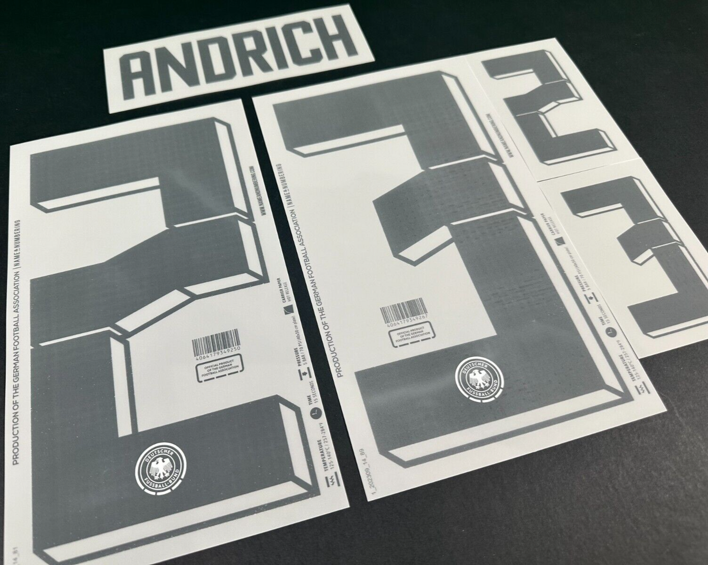 GERMANY 2024 2025 OFFICIAL NAME & NUMBERING ANDRICH 23 HOME PLAYER SIZE NAMESET