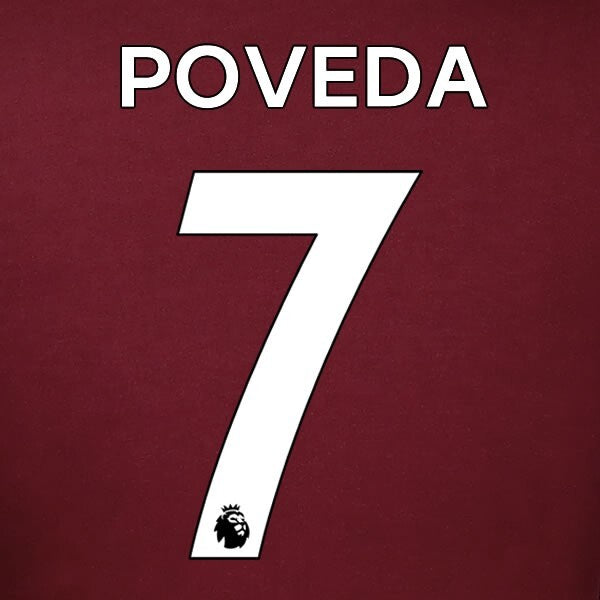 LEEDS UNITED 19-23 POVEDA 7 OFFICIAL AVERY DENNISON WHITE PLAYER SIZE NAME SET