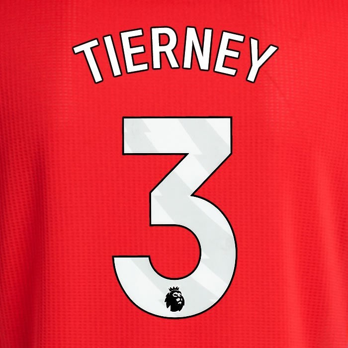 2024 2025 ARSENAL TIERNEY 3 WHITE HOME OFFICIAL PLAYER SIZE NAMESET