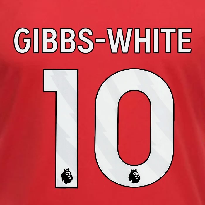 2023 2024 OFFICIAL NOTTINGHAM GIBBS-WHITE 10 WHITE HOME PLAYER SIZE NAMESET