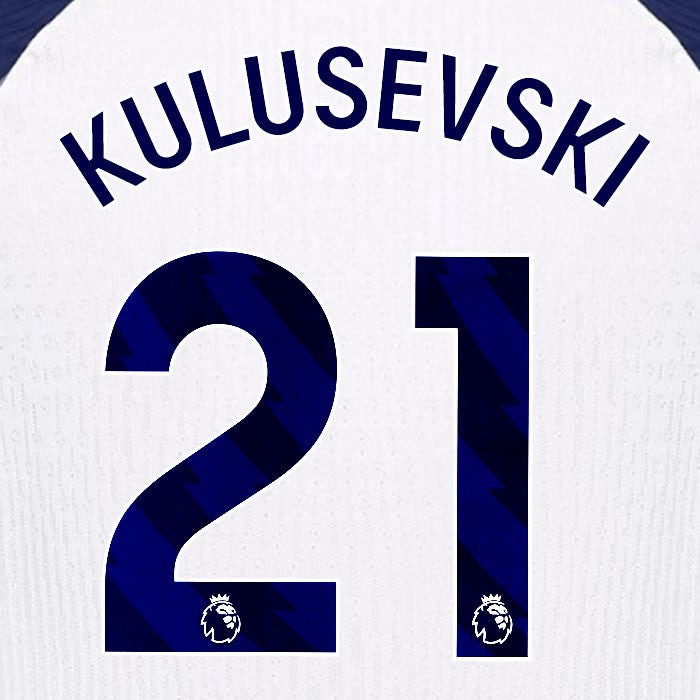 2025 2026 TOTTENHAM KULUSEVSKI 21 BLUE HOME PLAYER SIZE NAME SET