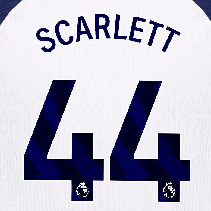 2025 2026 TOTTENHAM SCARLETT 44 BLUE HOME PLAYER SIZE NAME SET