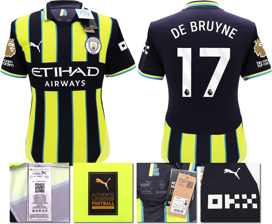 BNWT 24 25 MAN CITY PUMA AWAY DE BRUYNE 17 + PATCHES FOOTBALL SHIRT MEN'S MEDIUM