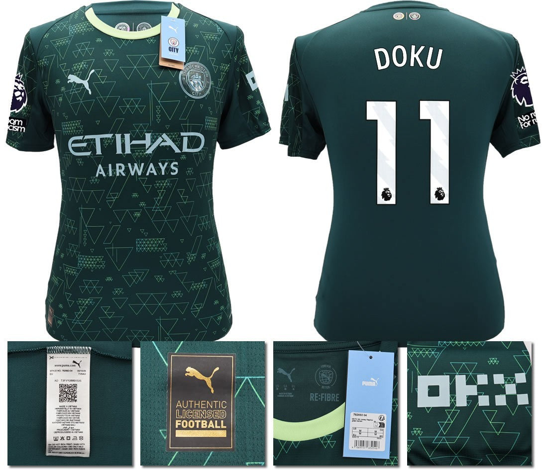 BNWT 25 26 MAN CITY PUMA 4TH DOKU 11 + PATCHES FOOTBALL SHIRT