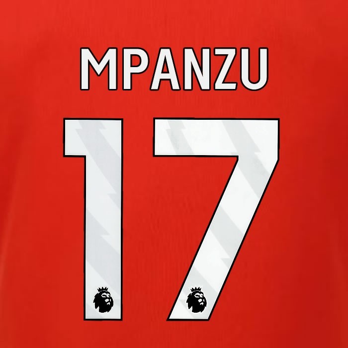 2023 2024 LUTON TOWN OFFICIAL MPANZU 17 WHITE HOME PLAYER SIZE NAMESET