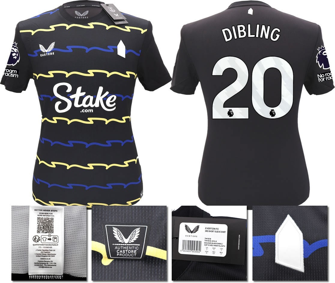 BNWT 2025/2026 EVERTON F.C. CASTORE 3RD SHIRT DIBLING 20 + PATCHES