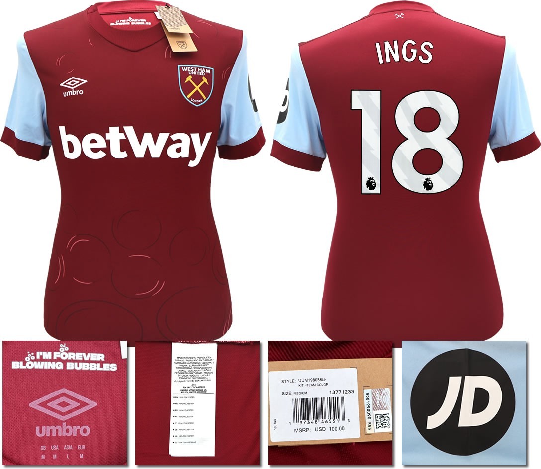 BNWT 2023 2024 UMBRO WEST HAM HOME SHIRT INGS 18 MEN'S