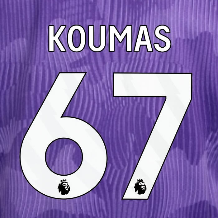 2023 2024 OFFICIAL LIVERPOOL KOUMAS 67 WHITE 3RD PLAYER SIZE NAMESET