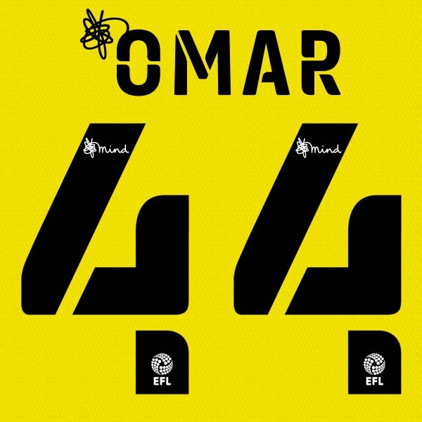 BARNSLEY 2020 2021 OFFICIAL OMAR 44 3RD PLAYER SIZE NAME SET