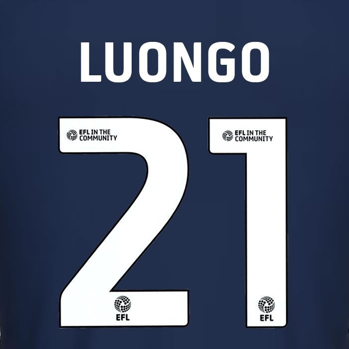 25 26 MILLWALL LUONGO 21 OFFICIAL WHITE HOME PLAYER SIZE NAME SET 230MM
