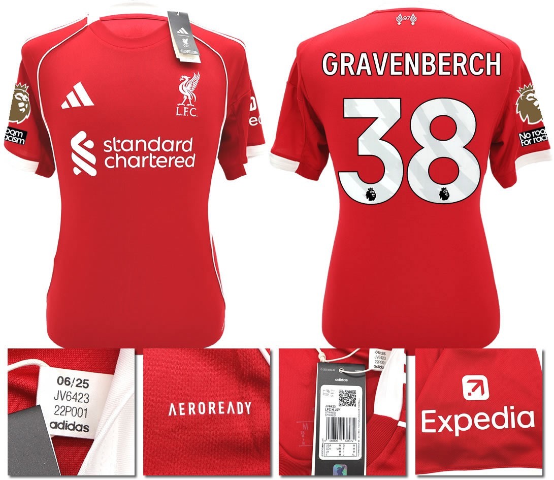 BNWT 2025 2026 LIVERPOOL ADIDAS HOME SHIRT GRAVENBERCH 38 + PACTHES MEN'S