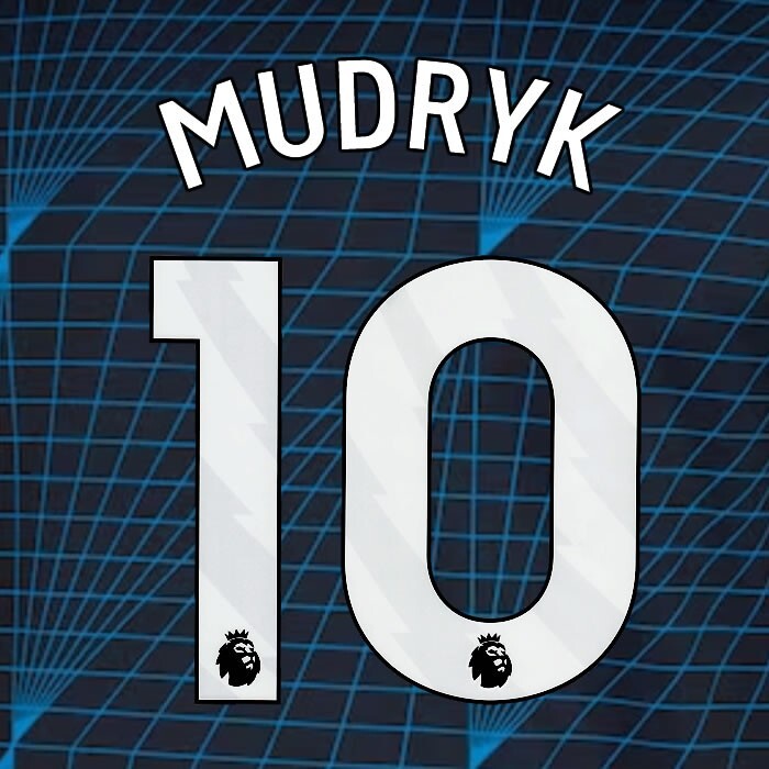 2023 2024 OFFICIAL CHELSEA MUDRYK 10 WHITE AWAY PLAYER SIZE NAMESET