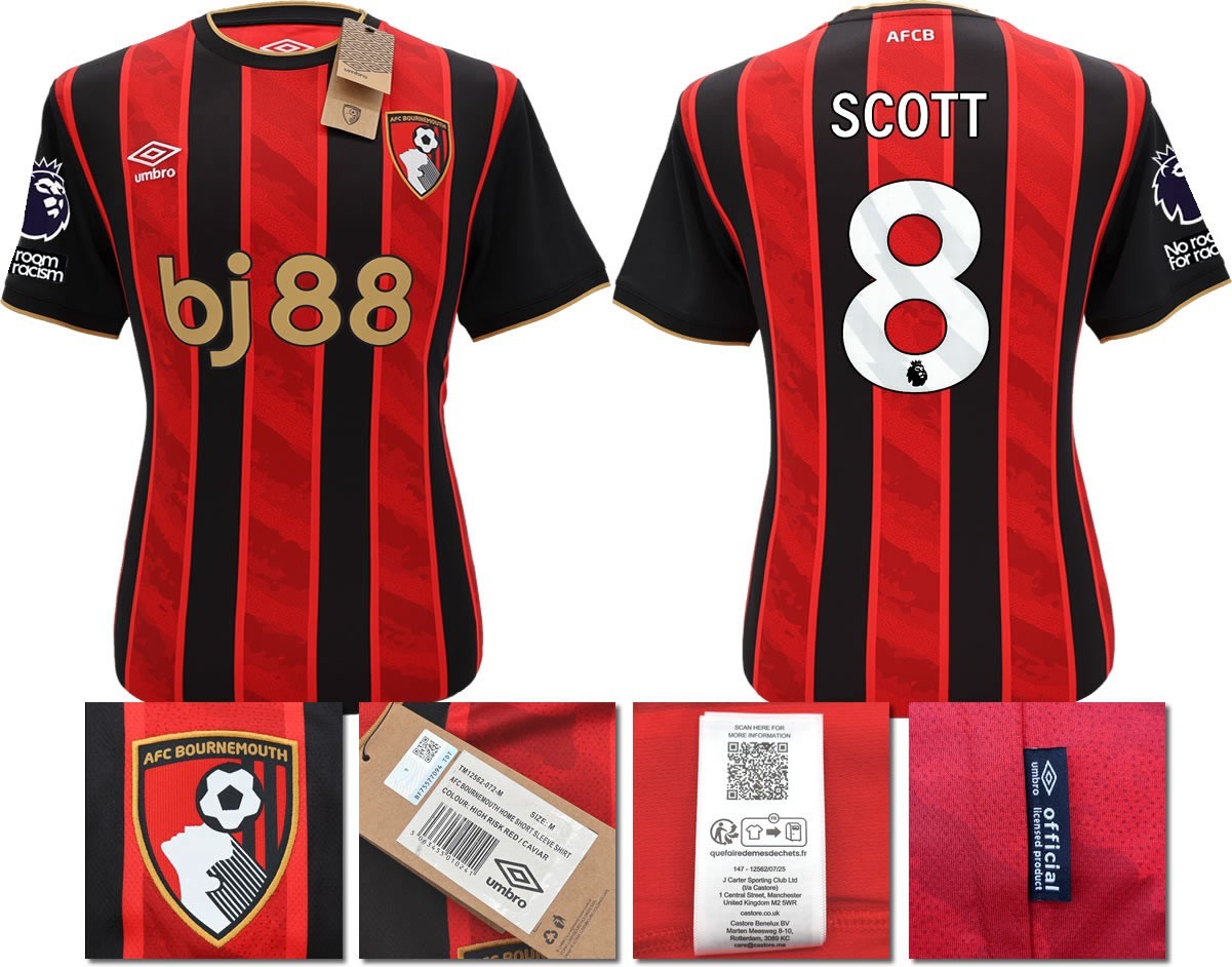 BNWT 2025 2026 UMBRO AFC BOURNEMOUTH HOME SHIRT SCOTT 8