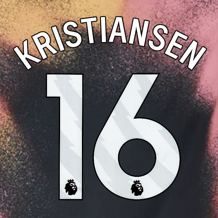 2024 2025 OFFICIAL LEICESTER CITY KRISTIANSEN 16 WHITE AWAY PLAYER SIZE NAME SET
