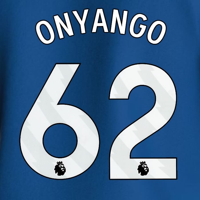 2023 2024 EVERTON ONYANGO 62 OFFICIAL WHITE HOME PLAYER SIZE NAMESET